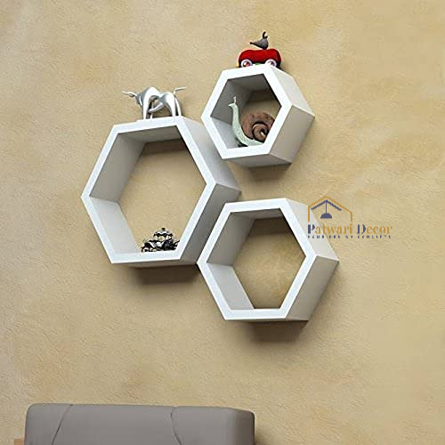 Patwari Decor Multicolor Hexagon Wood Wall Shelf, For Home, Office, Size : Multisize