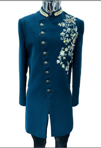 Japanese Stretchable Fabric Hand Embroidered Indo-Western Sherwani, Size : XL, XXL