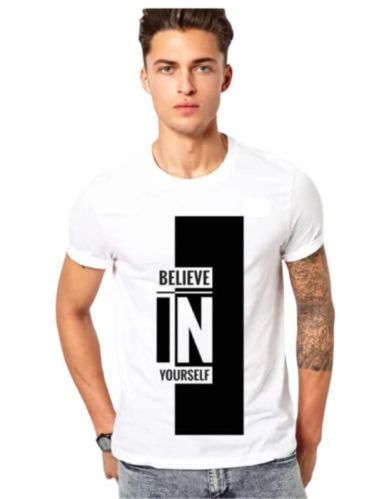 Believe In Yourself Printed Round Neck T-shirts White Color