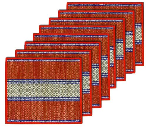 Checked Ethnic Korai-grass Pooja Mat, Mat Size : 18X18in