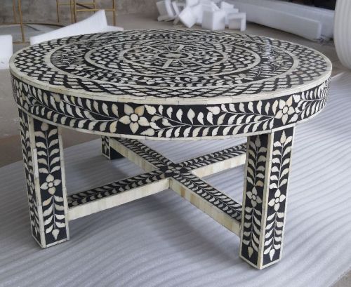 Jodhpur Round Bone Inlay Coffee Table, For Home, Size : Small, Medium, Large, Custom Size Acceptable