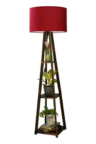 Wooden Floor Lamp With 3 Shelfs, Technics : Hand Made