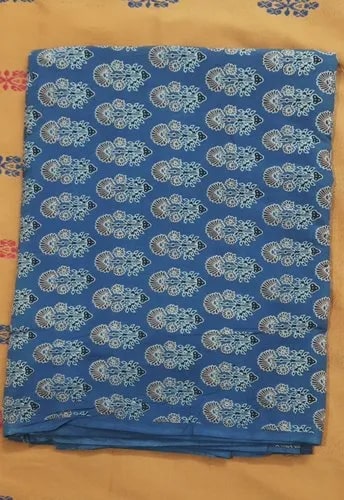 Blue Ajrakh Printed Cotton Fabric, For Textile Industry, Width : 44 Inch