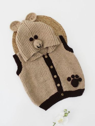 Woonie Hand Knitted Bear Hood Cardigan For Kids