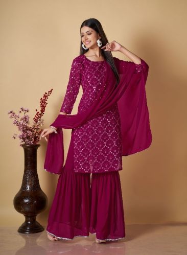 Plain Regular Collar Georgette Ladies Designer Sharara Suit, Size : Small, Medium, Large, Xl, Xxl