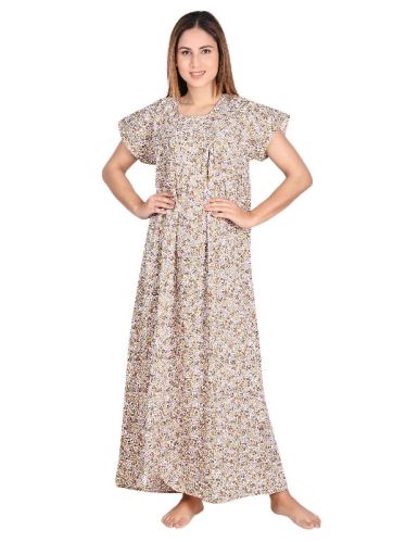 Floral Printed U Neck Cotton Nighty, Size : Free Size
