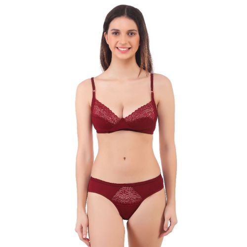 Maroon Designer Bra Panty Set, For Inner Wear, Feature : Skin Friendly, Comfortable