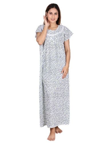 Round Neck Printed Cotton Nighty, Size : Free Size