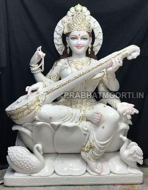 2feet Marble Saraswati Mata Statues, For Garden, Home, Office, Shop, Pattern : Printed