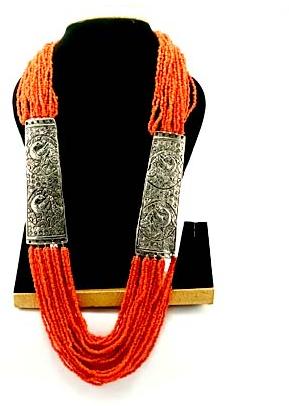 Orange Double Oxidized Pendant Beads Mala