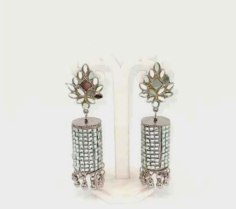 Oxidised Mirror Work Earrings (long), Size : Medium
