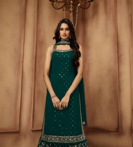 Party Wear Georgette Ladies Sharara Suit, Pattern : Embroidered