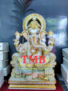 Rectangular Marble Ganesh Statue, For Worship, Pattern : Multicolour Painted