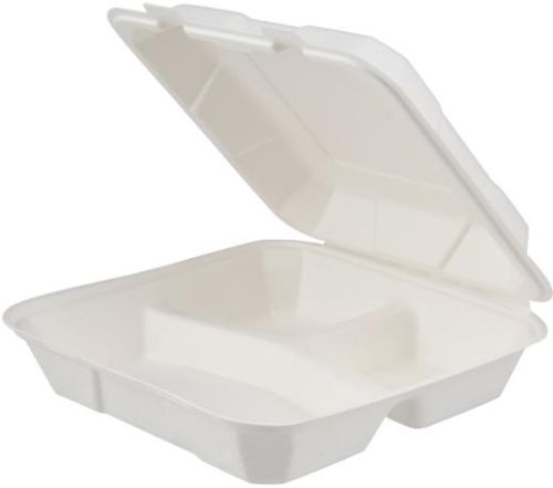 200 Pieces Biodegradable 8 Inch Hinged Square 3 Compartment Container