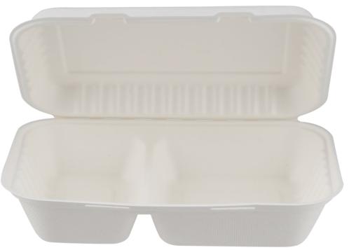 250 Pieces Biodegradable 2 Compartment Rectangular Clamshell Takeaway Container - Natural Disposable