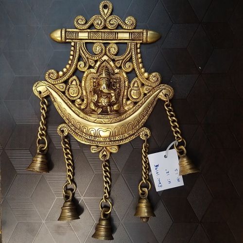 Vgocart Brass Ganesha Wall Hanging With Bells, Color : Golden