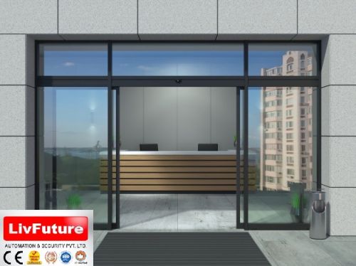 Rectangular Polished Automatic Glass Door, For Home, Hotel, Office, Restaurant, Pattern : Plain