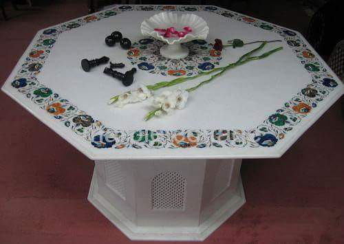 Square Natural Polished Makrana White Marble Inlay Table Tops, Feature : Unique Design