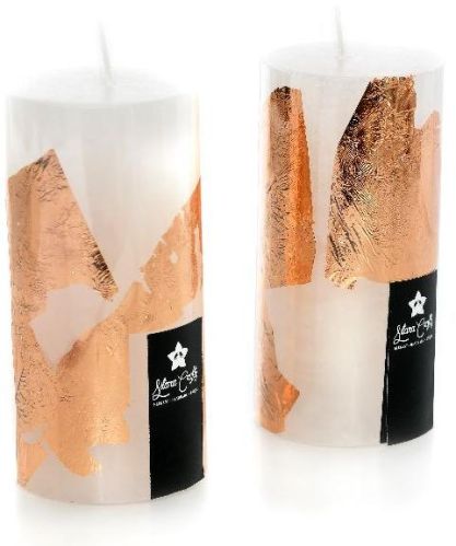 White Pillar Candle With Rose Gold Foil Textured Finish Pack Of 2
