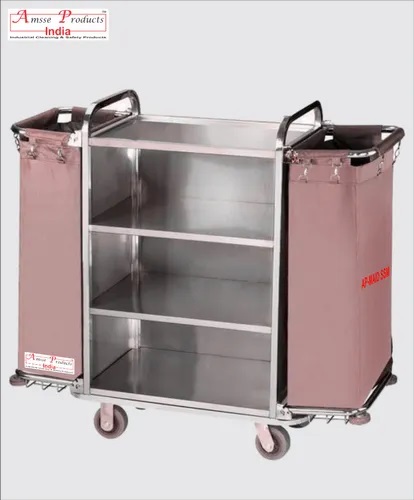 Amsse Silver Stainless Steel Housekeeping Trolley