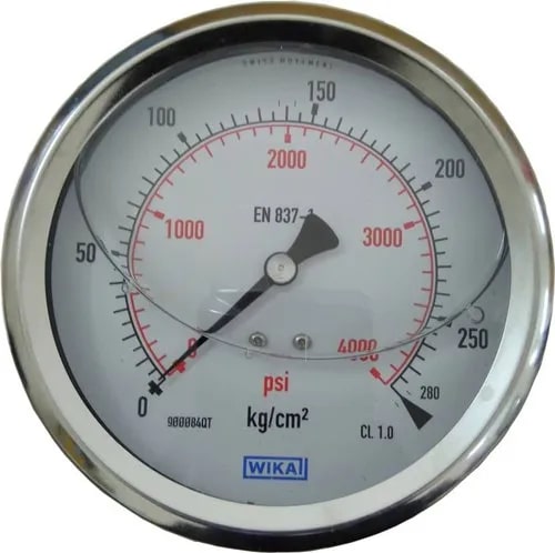 White WIKA Round Stainless Steel Glycerin Filled Pressure Gauge, For Industrial, Display Type : Analog