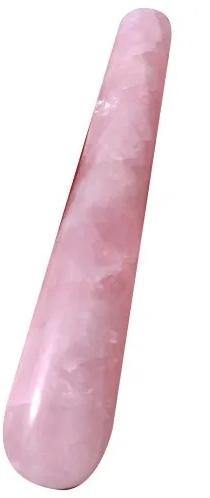 Cylinder Rose Quartz Stone Massage Wands, Color : Pink