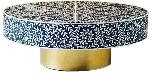 Bone Inlay Round Coffee Table Floral Design