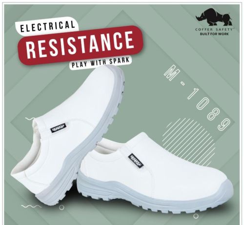 M1089 Coffer Leather White Safety Shoes, Feature : Anti Skid, Anti-Static, Durable, High Strength