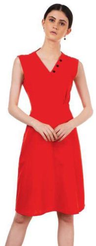 Reddish-Orange Ladies Orange A Line Dress