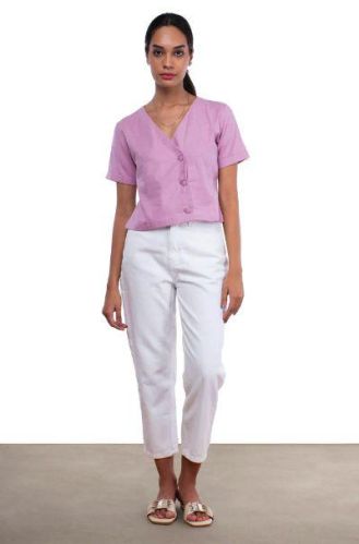 Ladies Pink Cotton Overlap Top