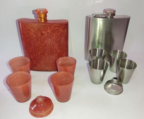 Black Natural Task Finsihed Resin Hip Flask, For Drinkware, Style : Antique