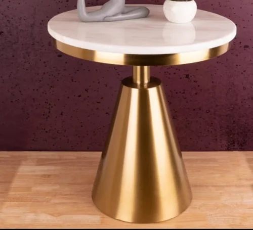 Fancy Golden Marble Top Table, For Hotel, Restaurant, Size : All Sizes