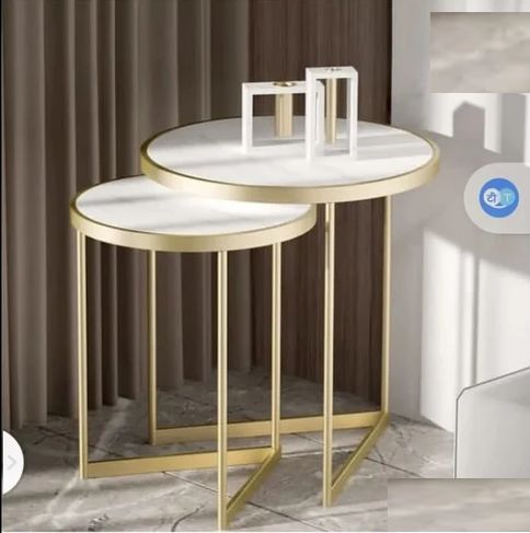 Golden Fancy Marble Top Nesting Table, For Restaurant, Office, Hotel, Home, Pattern : Plain