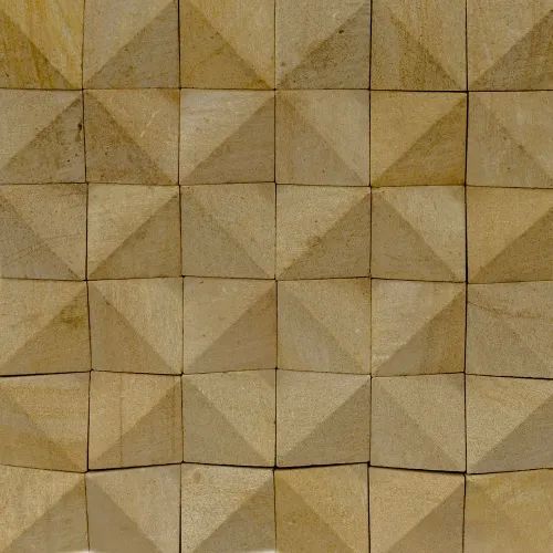 Yellow Teak Wood Diamond Natural Cladding Stone, For Interior Wall Use, Size : 4x12 Inch