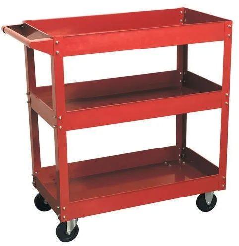Red Rectangle Manual Mild Steel Workshop Tool Trolley, For Moving Goods