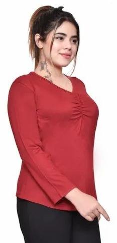 Ladies Red Full Sleeves Top, Size : M, XL