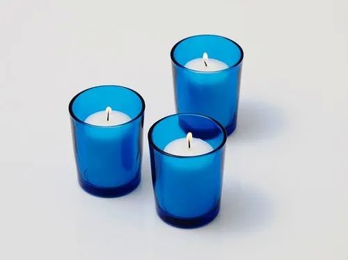 Pillar Glossy Glass Candles, For Decoration, Color : Blue