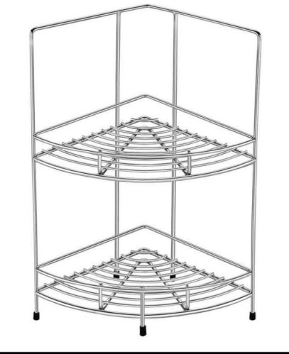 Shiny Silver Polished Metal Double Corner Basket, For Kitchen Use, Size : 9 X 9 X 18 Inches
