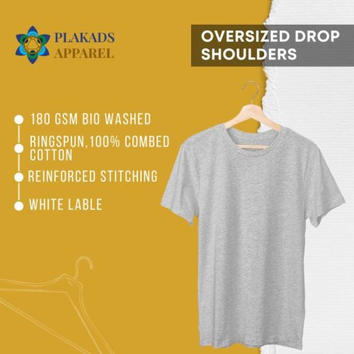 Regular Mens Grey Melange Cotton Oversized T-shirt, Occasion : Casual