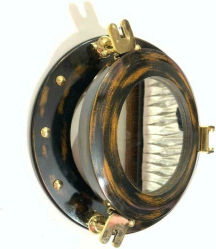 Alvi and Co Handmade Wooden Porthole Mirror Featuring Elegant Brass Knobs