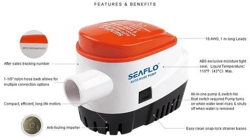 Seaflo Automatic 1100 GPH 12V / 24V Submersible Bilge Pump Boat Built In Float Switch For Boat Marine