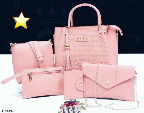 Pink 5 Piece Combo Ladies Handbag, For Party Wear, Size : Multisize