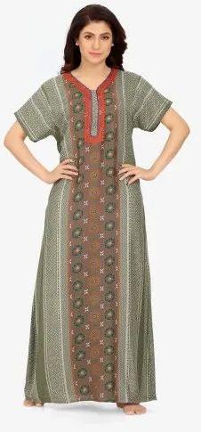 Printed Ladies Long Nightgown, Color : Green