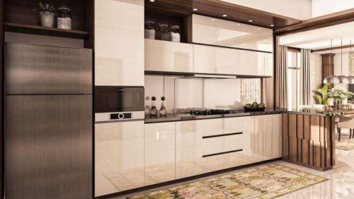 Polished Wooden Straight Modular Kitchen, For Home, Hotel, Restaurent, Feature : Accurate Dimension