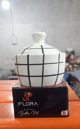 White JP Flora Painted Butter Pot