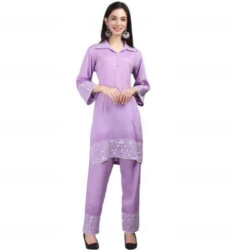 Embroidered Collar Neck Rayon Corset Dress, Occasion : Festival Wear