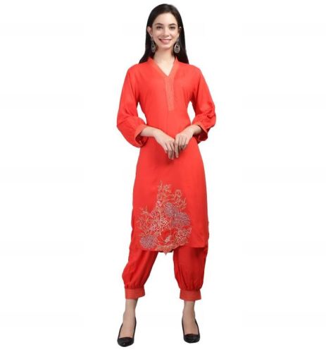 V Neck Ladies Rayon Kurta Pant Set