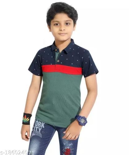 Printed Cotton Boys Collar T- Shirt, Gender : Kids