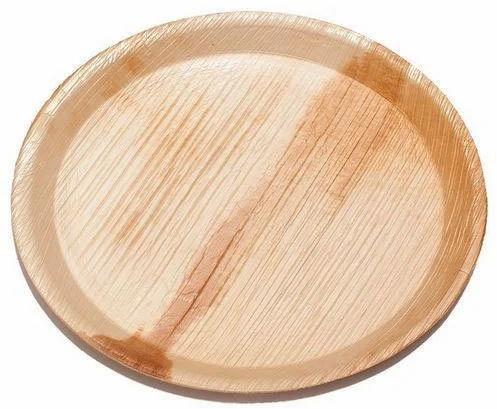 Light Brown Square Round Areca Leaf Plates, For Serving Food, Size : 8
