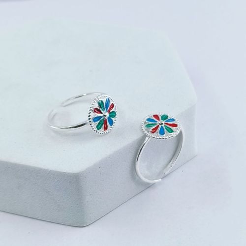 RBCL Silver Polished Enamel Multicolor Toe Ring Wedding Wear
